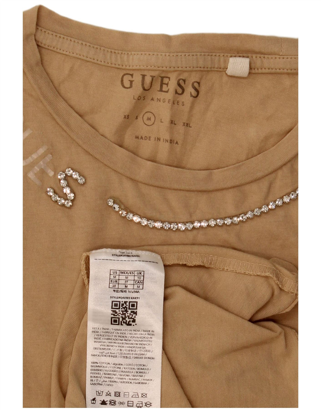Guess T-Shirt Femme Top UK 12 Coton Beige Moyen