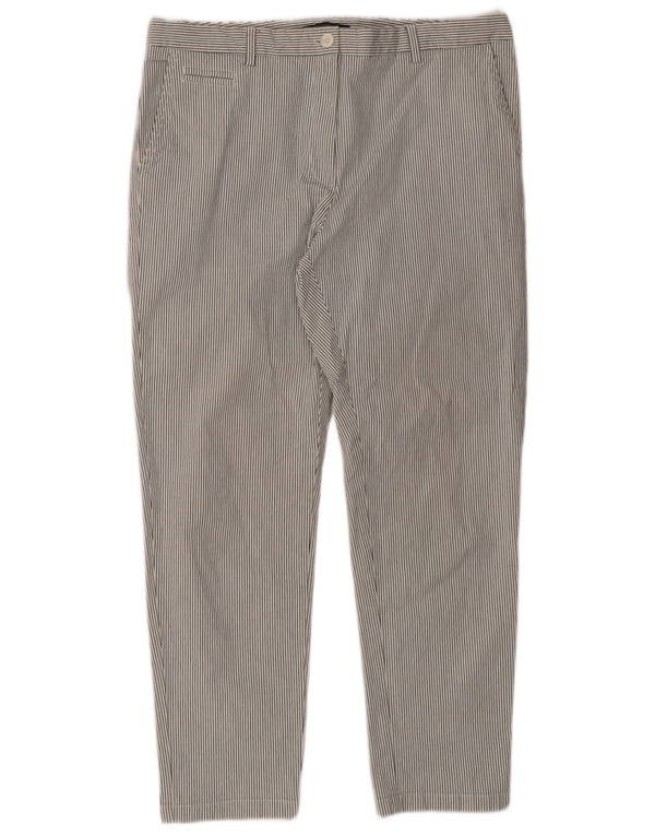 Marks & Spencer Pantalon Chino Femme UK 16 Large W36 L28 Blanc Rayé