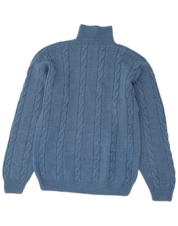 vintage Mens Turtle Neck Jumper Pull Bleu Moyen