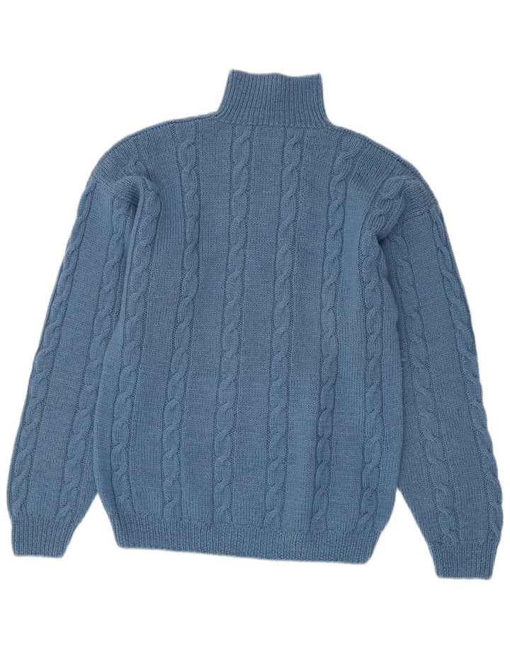 vintage Mens Turtle Neck Jumper Pull Bleu Moyen