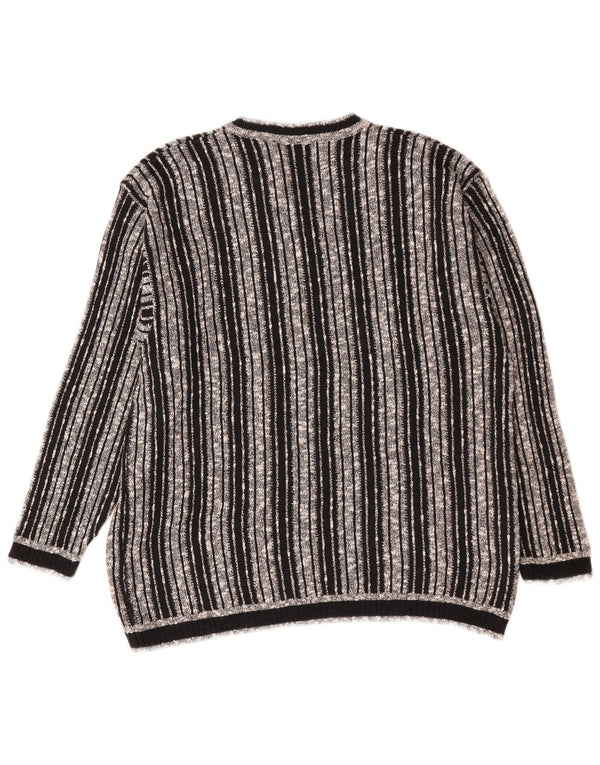 Vincent Kelly Pull col V pour homme IT 52 Grand coton rayé noir