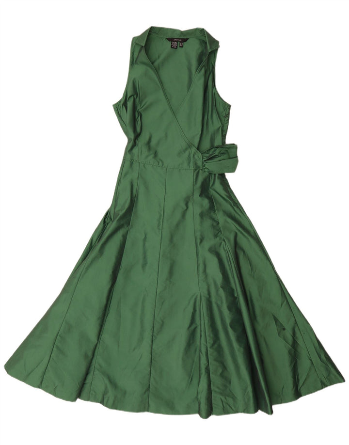 Zara Femme Robe Maxi Sans Manches UK 10 Petit Vert Polyester