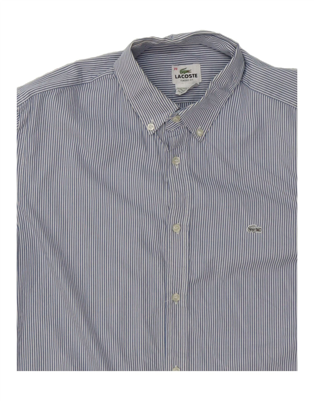 LACOSTE Mens Classic Fit Shirt Size 39 Medium Blue Striped Cotton Vintage Lacoste and Second-Hand Lacoste from Messina Hembry 