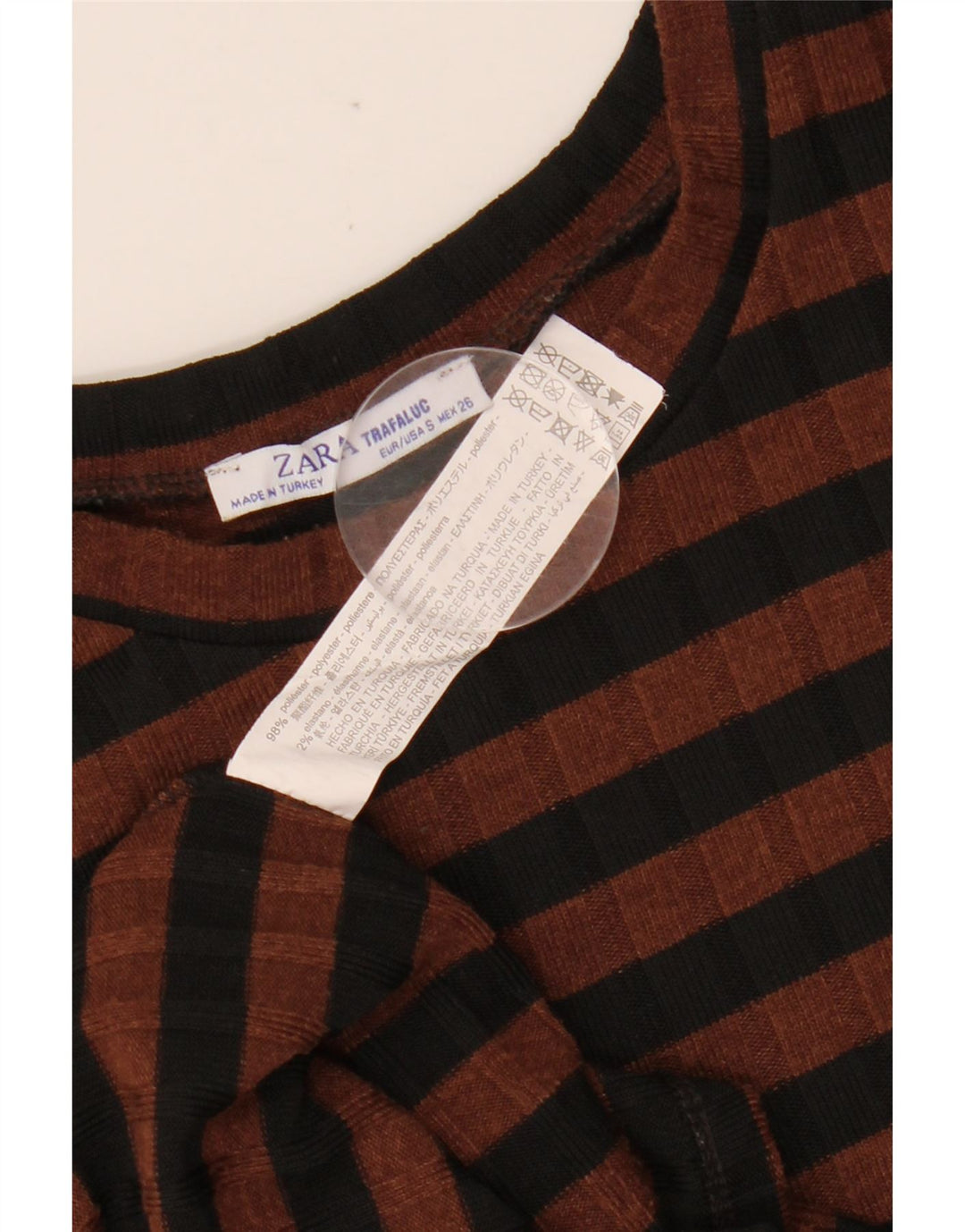 ZARA Robe moulante à manches 3/4 pour femme UK 10 Petit polyester rayé marron