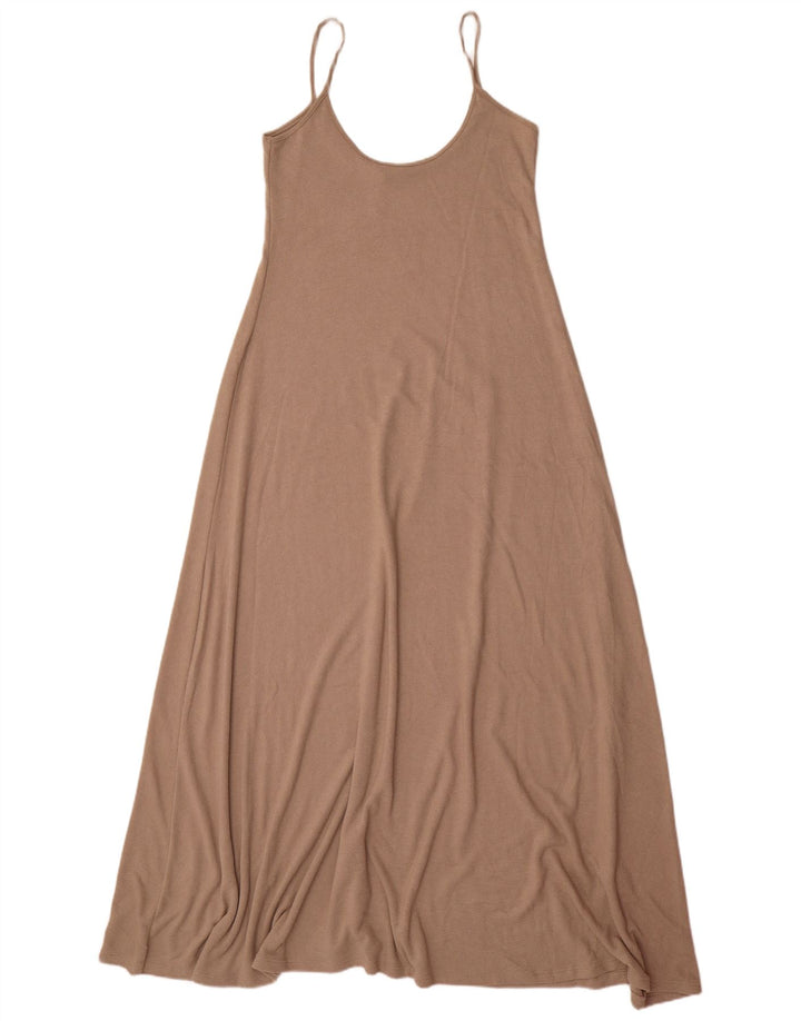 Zara Femme Maxi Robe d'été UK 12 Polyester Beige Moyen