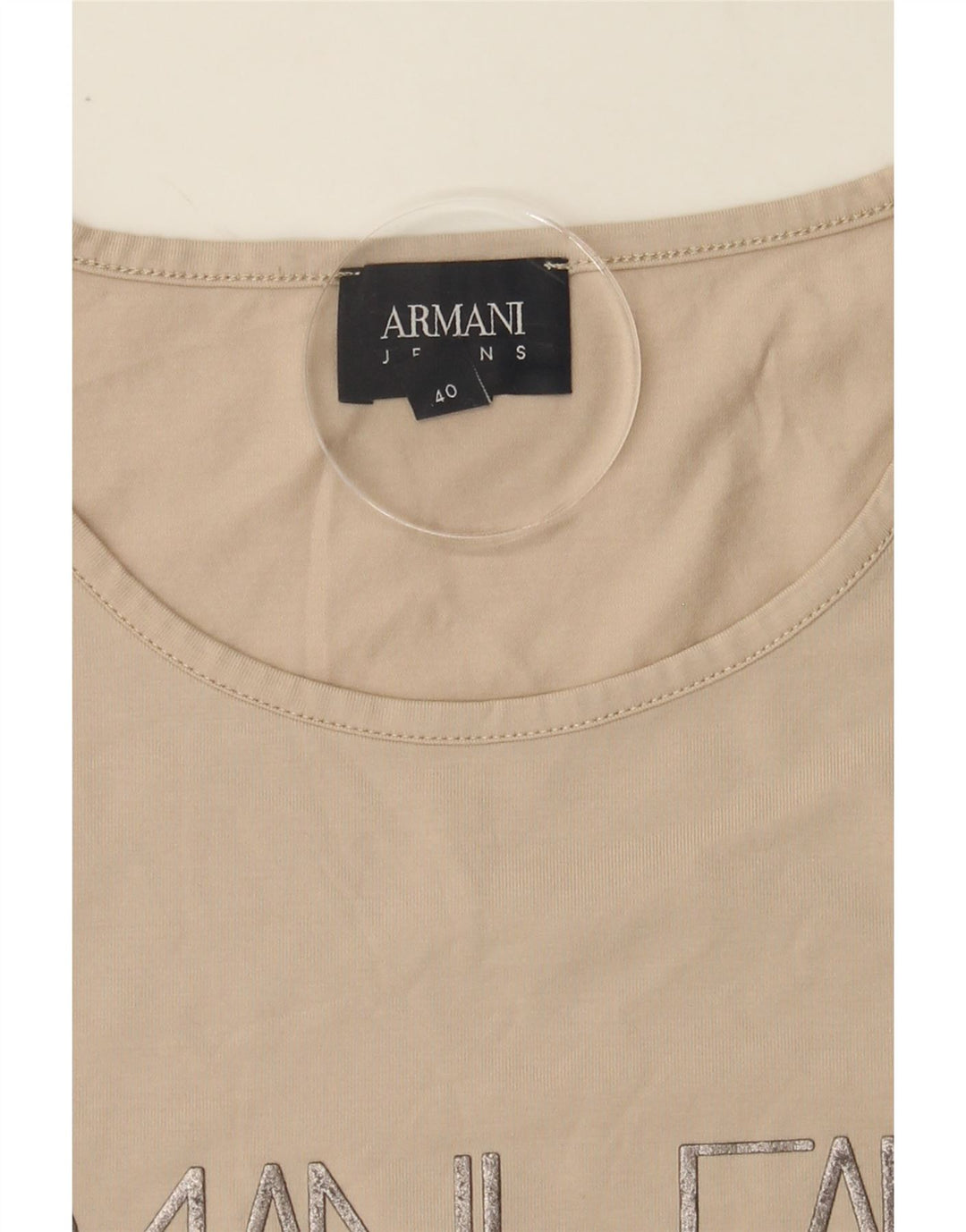 ARMANI JEANS Womens Graphic Top Long Sleeve IT 40 Small Beige Vintage Armani Jeans and Second-Hand Armani Jeans from Messina Hembry 