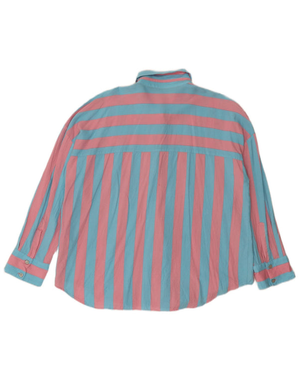 Zara Chemise ample pour femme UK 16 Grand lin rayé bleu