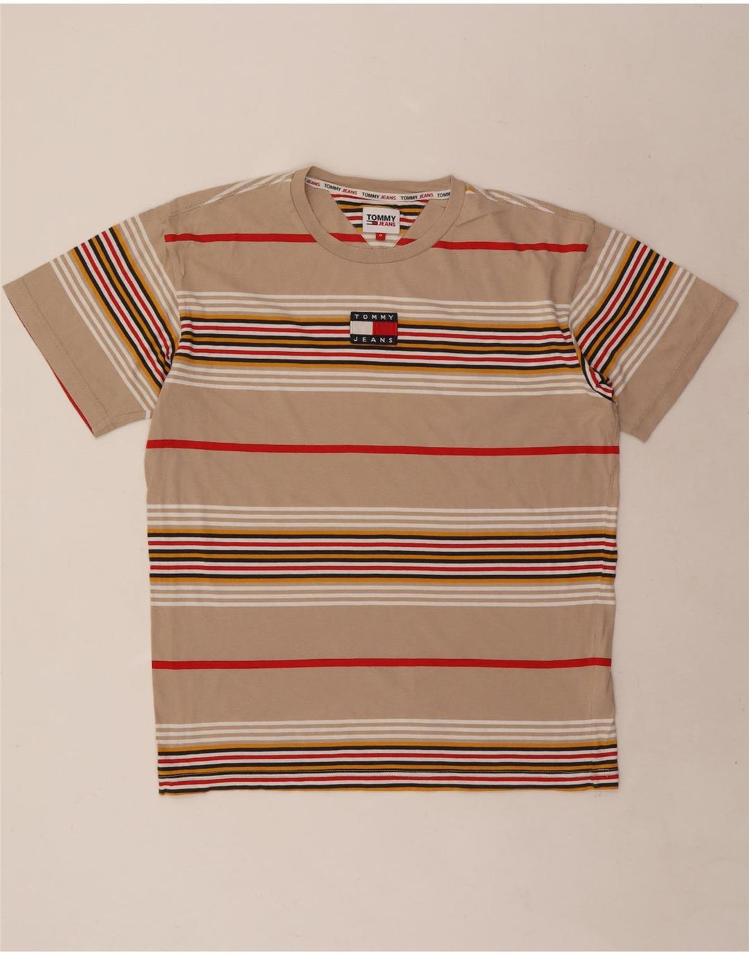 Tommy Hilfiger T-Shirt Homme Coton Rayé Beige Moyen
