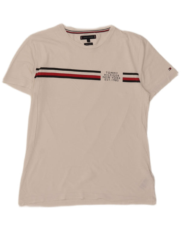Tommy Hilfiger T-Shirt Homme Haut Large Blanc Rayé Coton