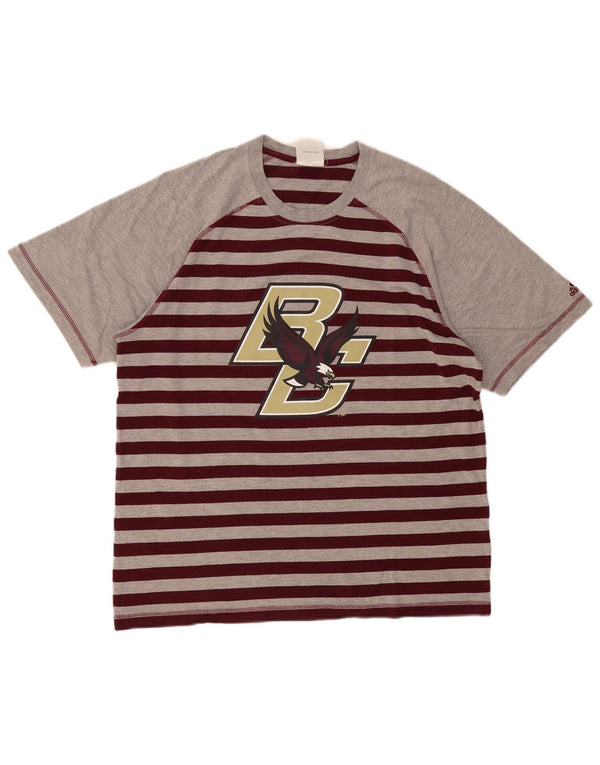 Adidas Mens Boston College Graphic T-Shirt Top Large Gris Rayé Coton
