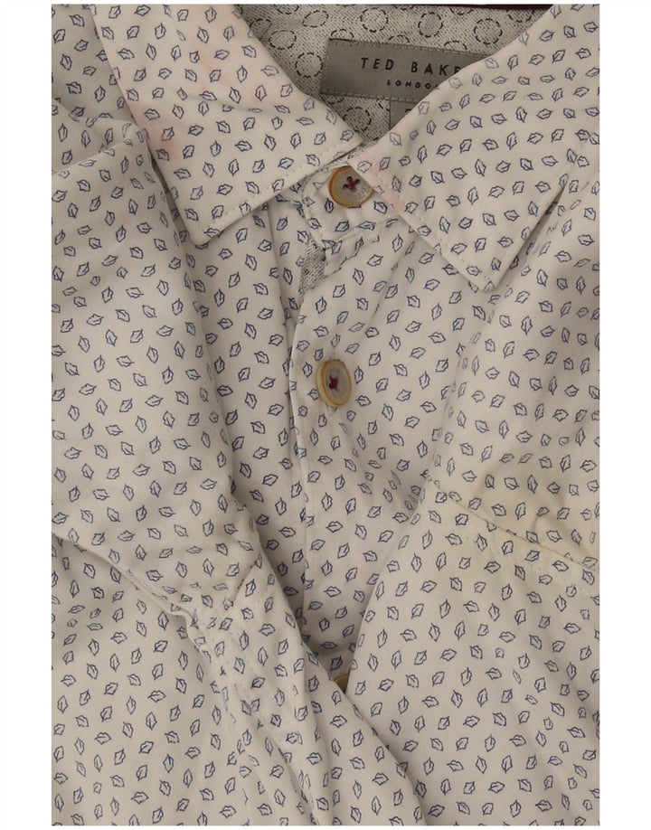 Ted Baker Chemise à motif abstrait pour homme Taille 3 Medium Off White Coton