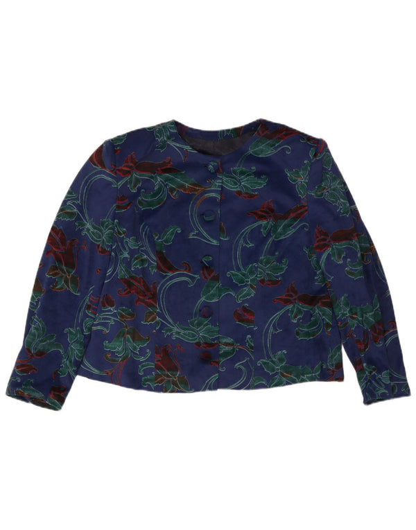 vintage Femme Cardigan Top UK 14 Grand Bleu Floral