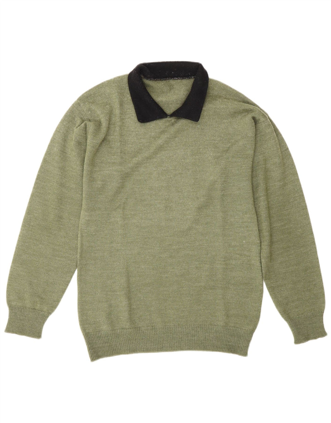 vintage Mens Polo Neck Jumper Pull Vert Moyen Colorblock