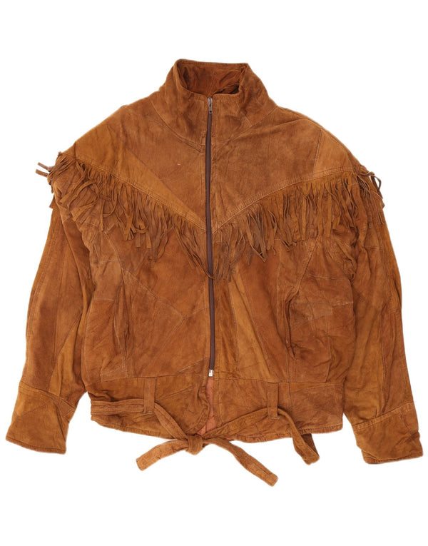 Veste en daim Western femme Vintage UK 14 brun moyen