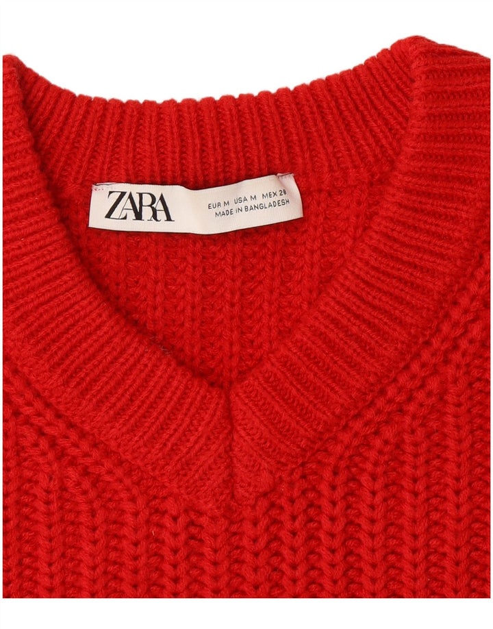 Zara Pull court surdimensionné à col en V pour femme UK 14 Rouge moyen