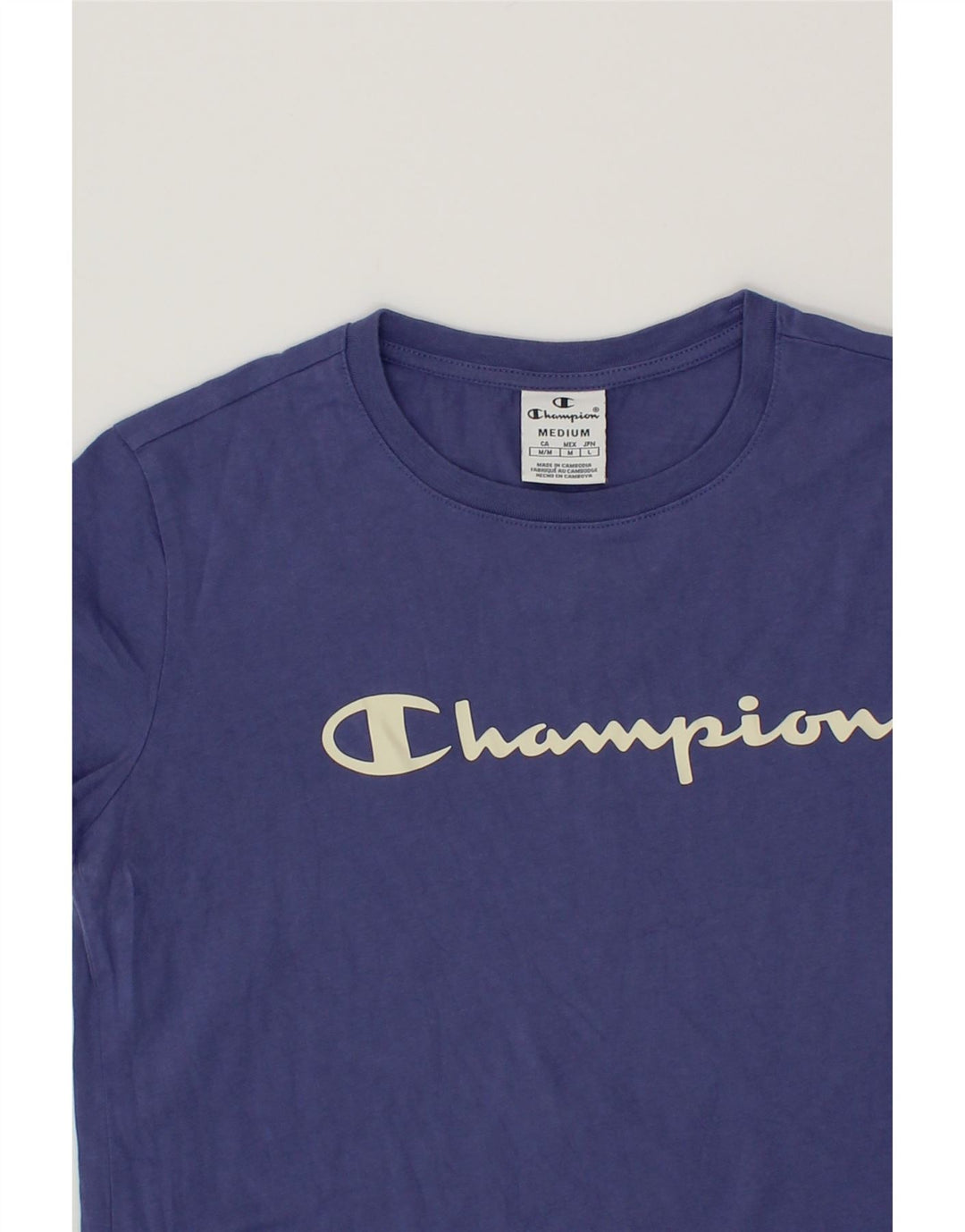 CHAMPION Womens Graphic T-Shirt Top UK 12 Medium Navy Blue Vintage Champion and Second-Hand Champion from Messina Hembry 
