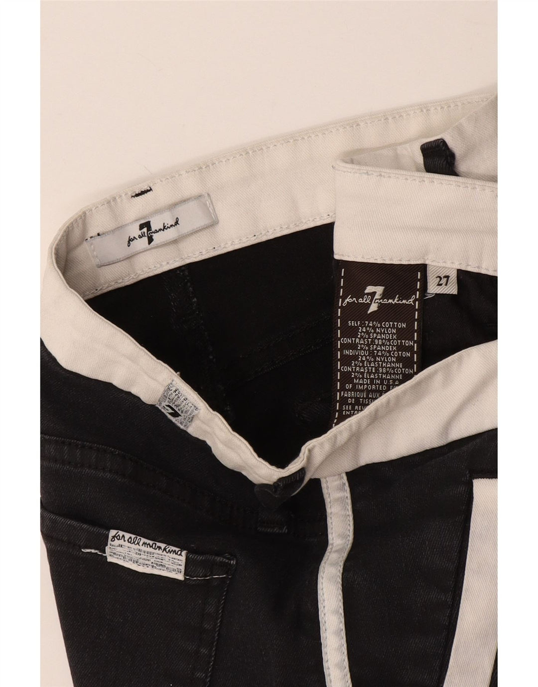 7 For All Mankind Jean skinny court W27 L25 en coton color block noir