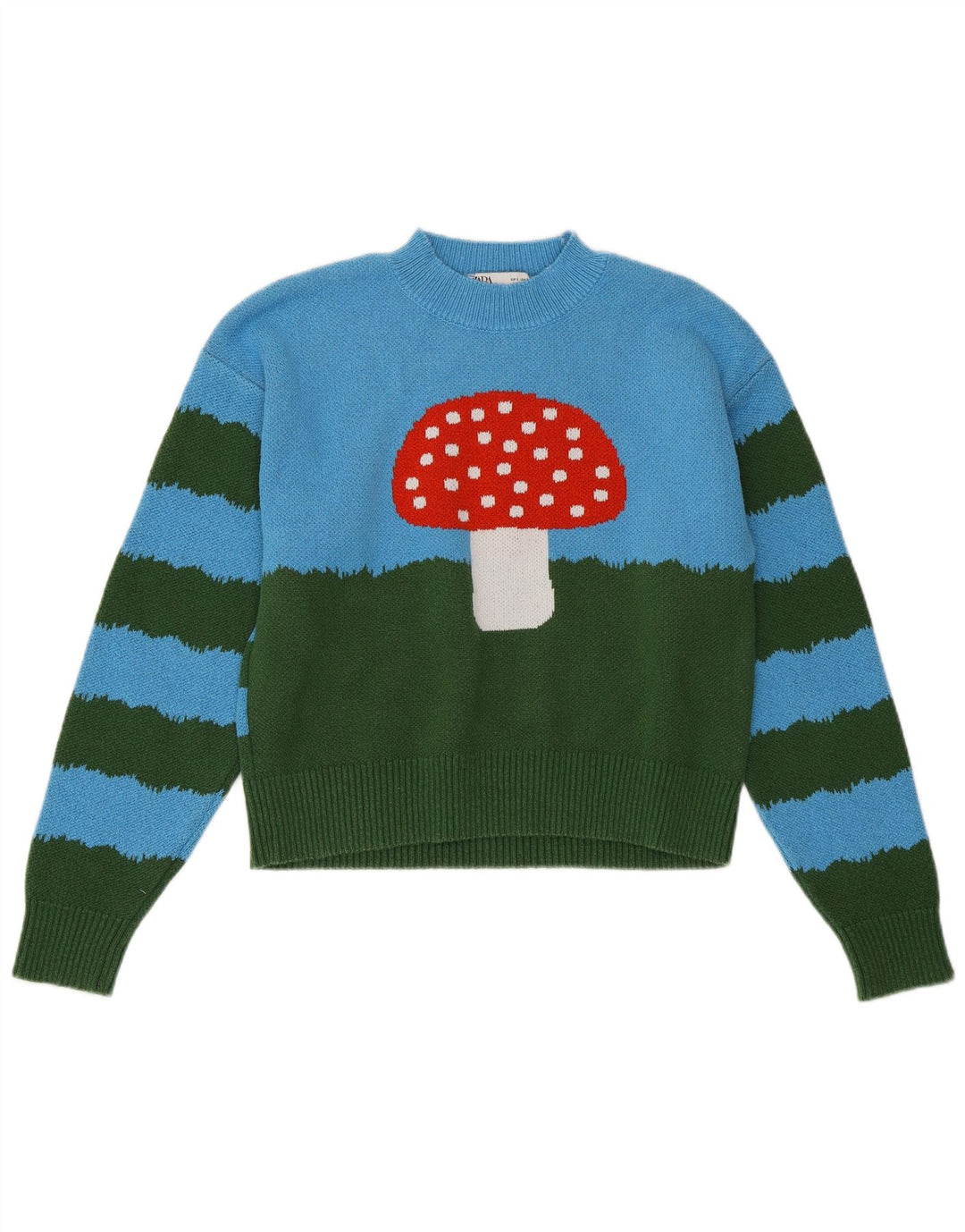 ZARA Pull court à col rond pour femme UK 10 Petit Bleu Colorblock