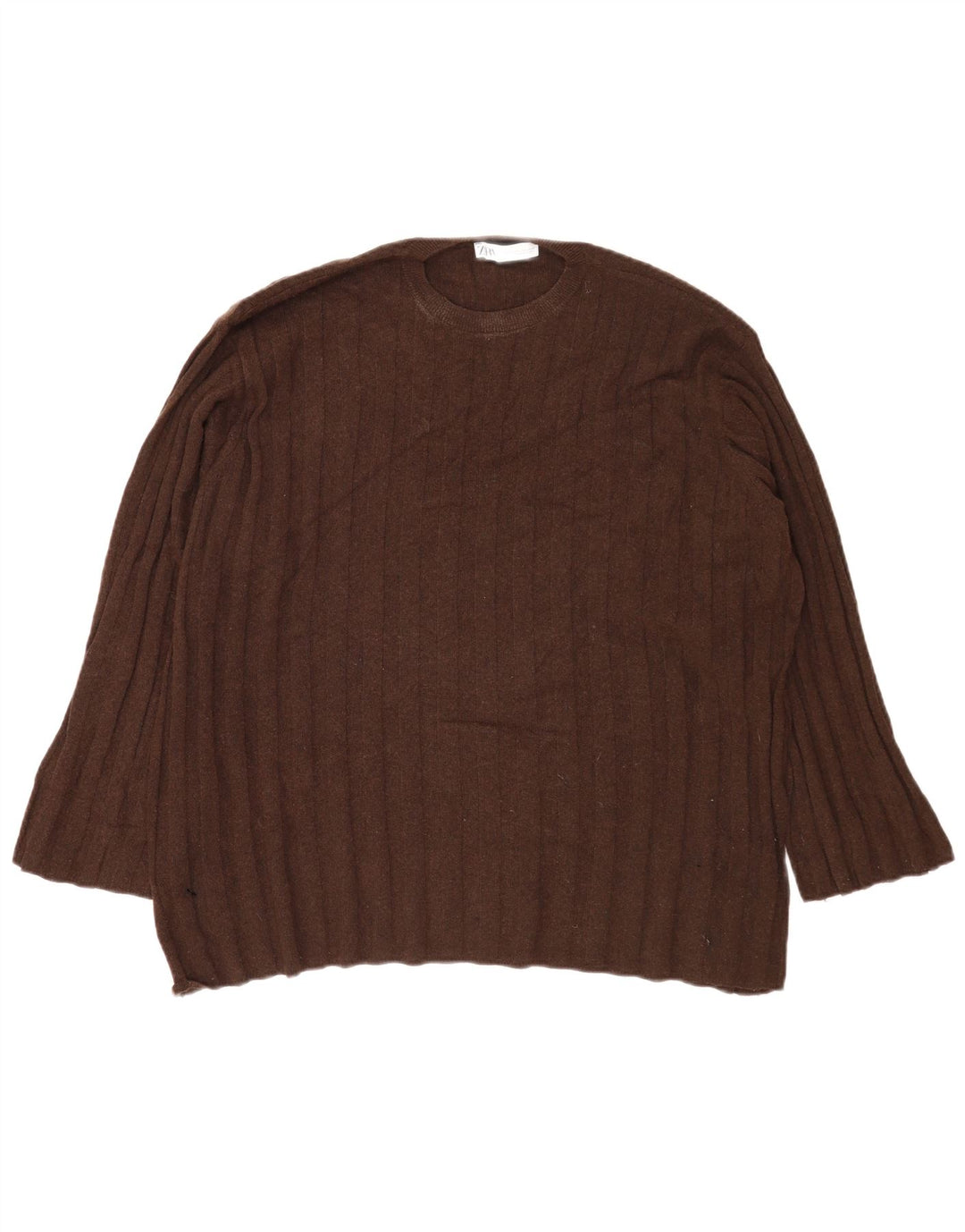 Zara Pull surdimensionné à col rond pour femme UK 14 Marron moyen Polyamide