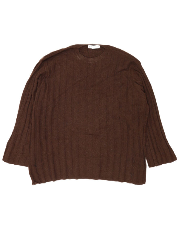 Zara Pull surdimensionné à col rond pour femme UK 14 Marron moyen Polyamide