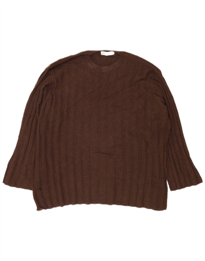 Zara Pull surdimensionné à col rond pour femme UK 14 Marron moyen Polyamide