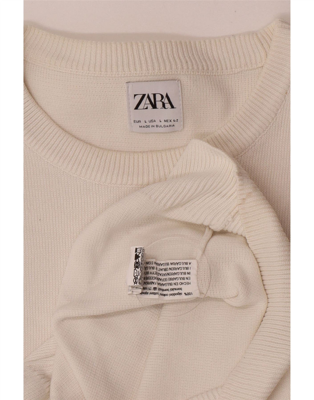 Zara Pull à col rond pour homme en coton blanc Large