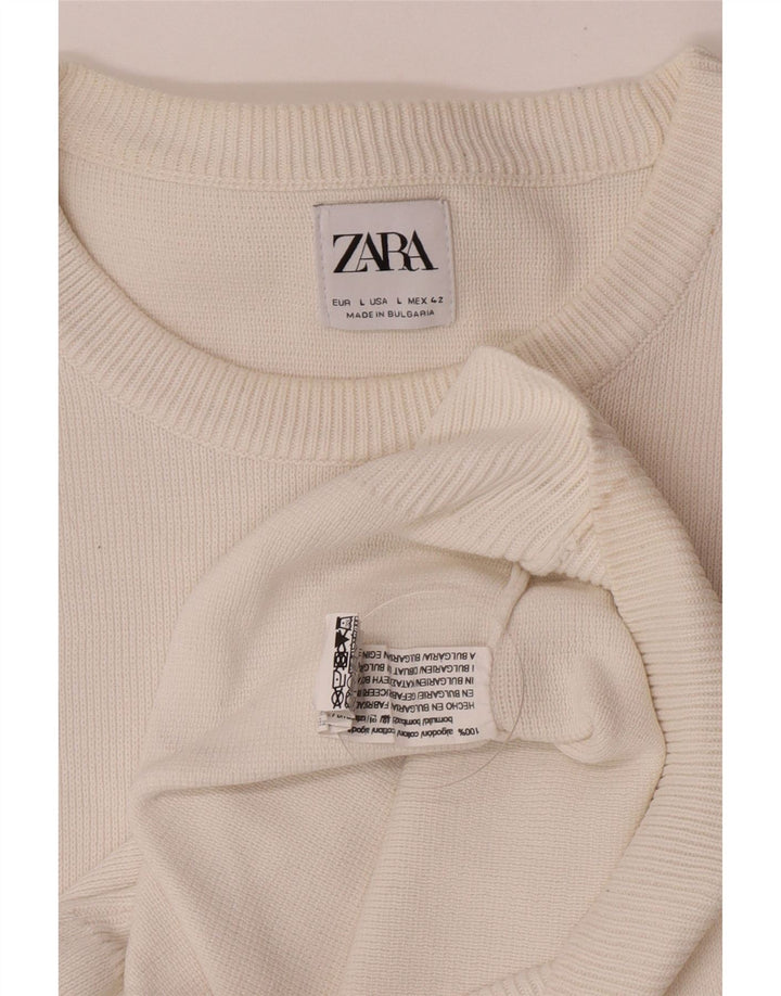 Zara Pull à col rond pour homme en coton blanc Large