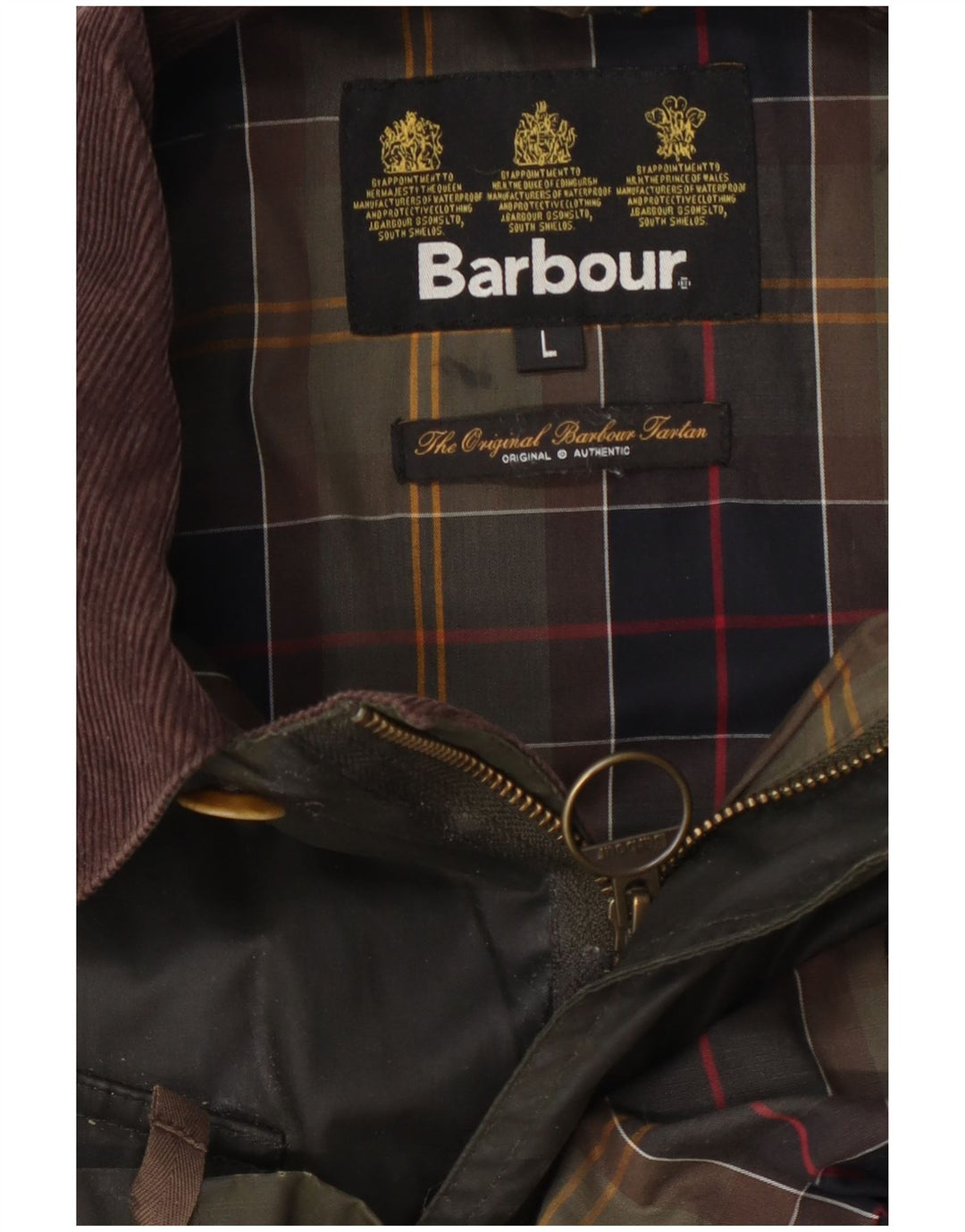 Barbour Veste en coton ciré pour homme UK 40 Large Kaki Colourblock