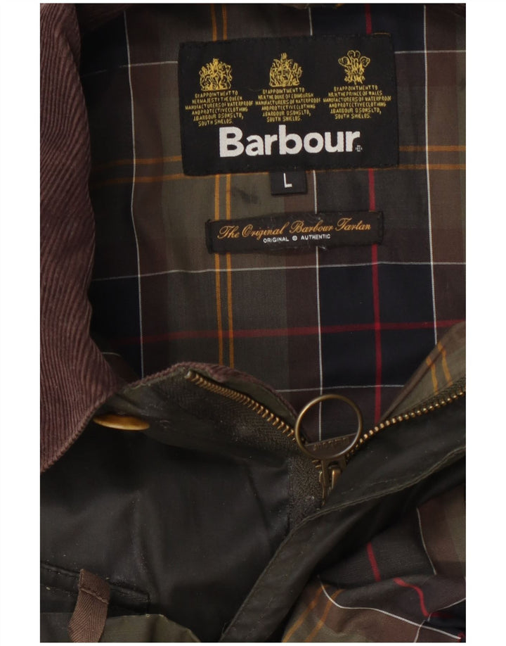 Barbour Veste en coton ciré pour homme UK 40 Large Kaki Colourblock