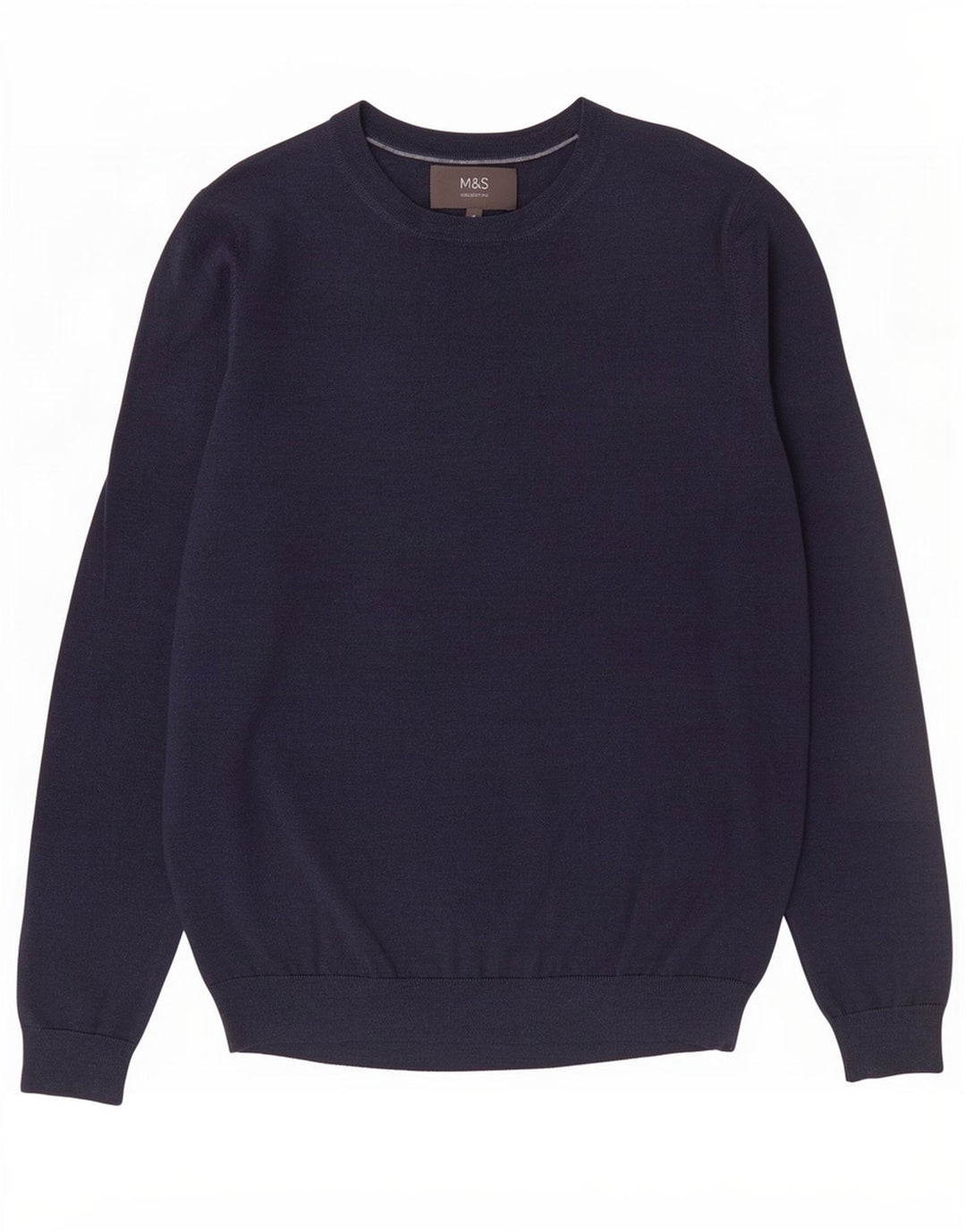 Marks & Spencer Pull col bateau pour homme en laine mérinos bleu marine moyen