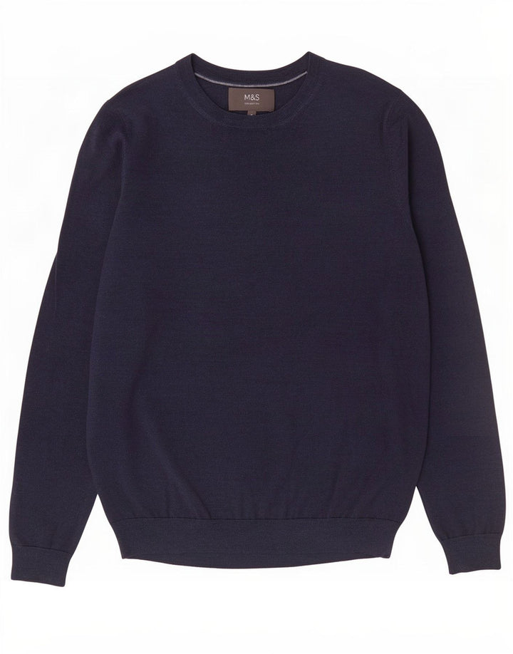 Marks & Spencer Pull col bateau pour homme en laine mérinos bleu marine moyen