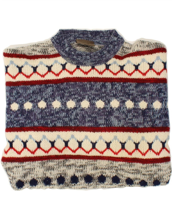 SEVRES Pull col rond homme IT 50 laine Fair Isle bleu moyen