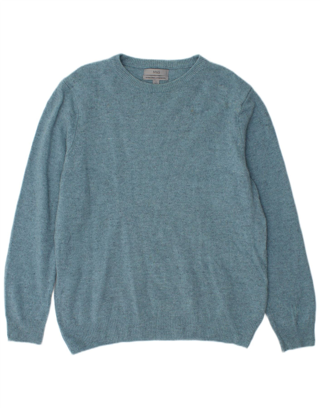 Marks & Spencer Pull à col rond pour homme en laine vierge bleue