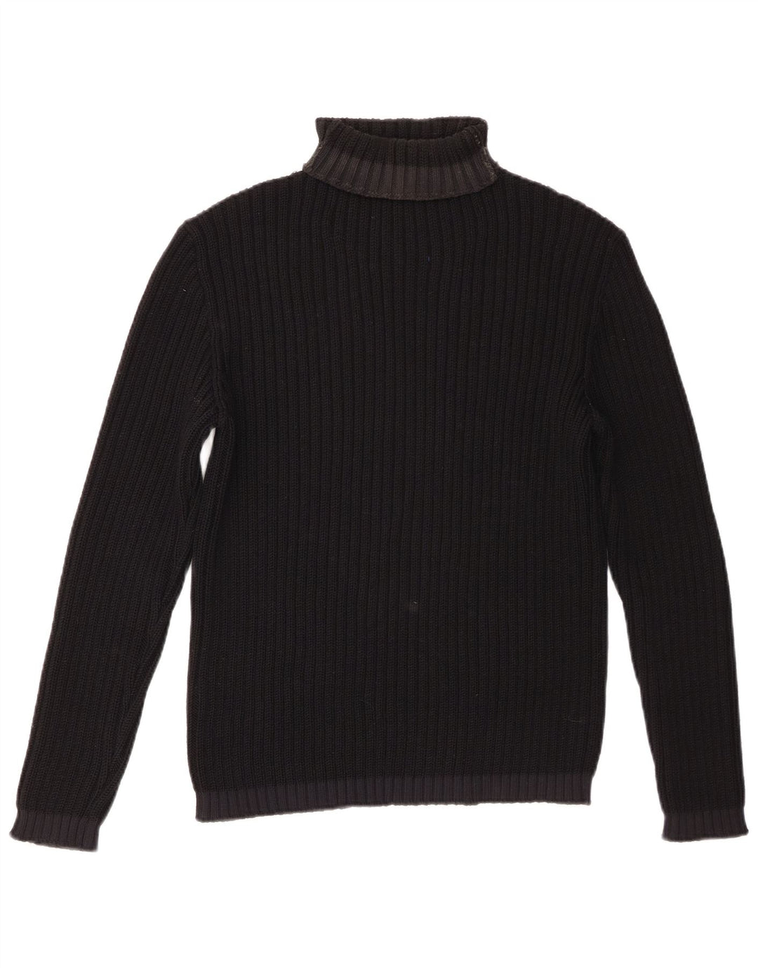 vintage Womens Roll Neck Jumper Pull UK 14 Grande laine mérinos noire