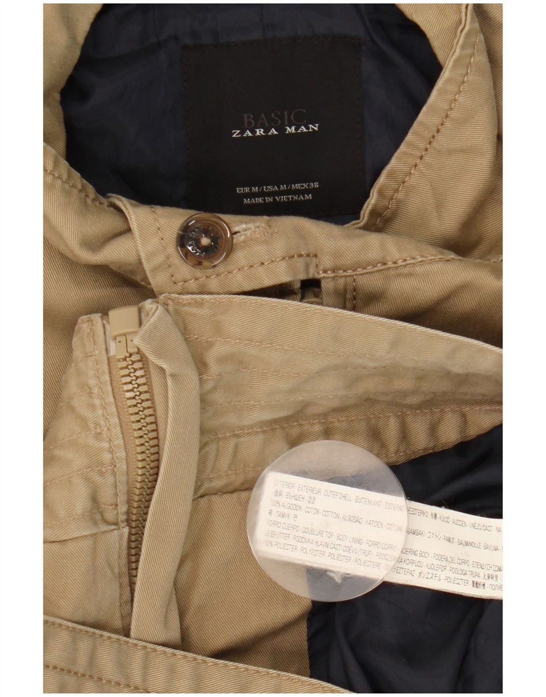 Zara Veste Bomber Militaire Homme UK 38 Coton Beige Moyen