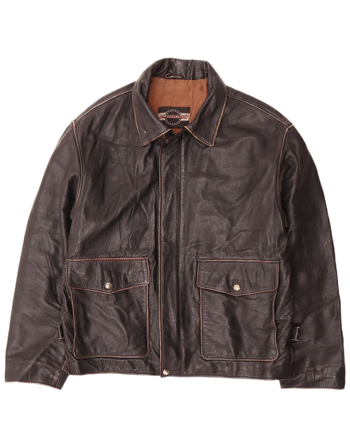 veste en cuir homme vintage IT 50 Grand Noir