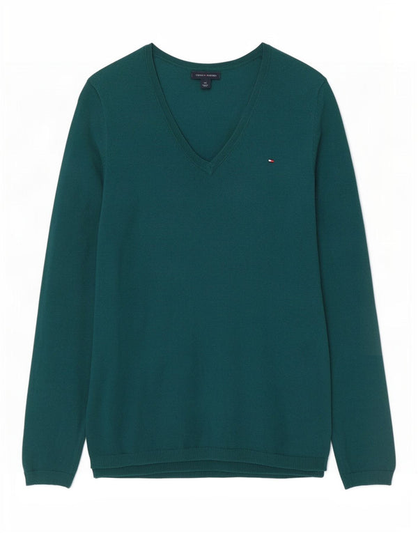 Tommy Hilfiger Pull col en V pour femme UK 10 Petit coton vert