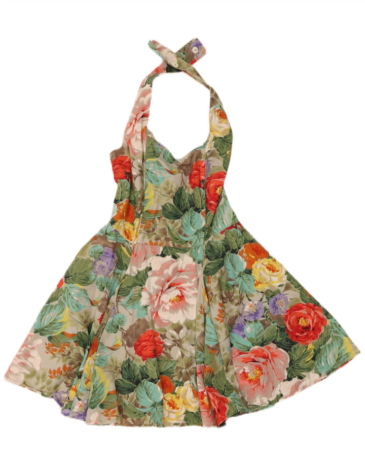 VINTAGE Femmes Halter Swing Dress UK 10 Petit Floral Multicolore