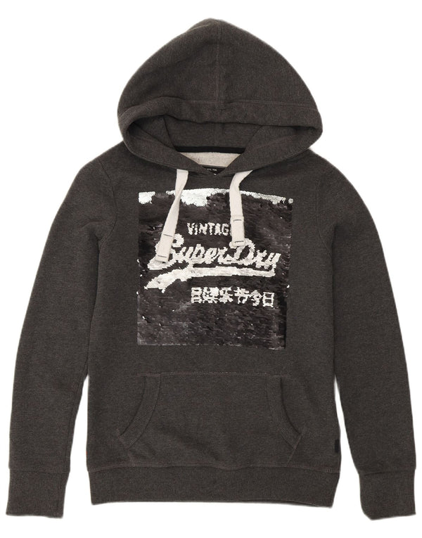 Superdry Pull à capuche graphique pour femme UK 8 Small Gris Coton