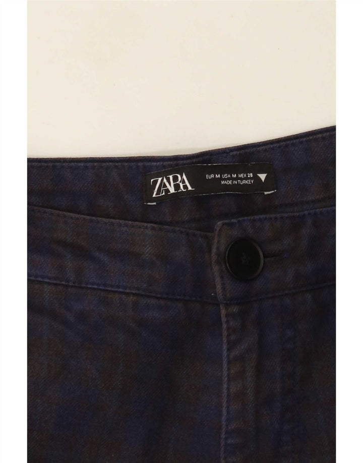 Zara Pantalon cargo droit pour femme Medium W28 L28 Bleu marine à carreaux