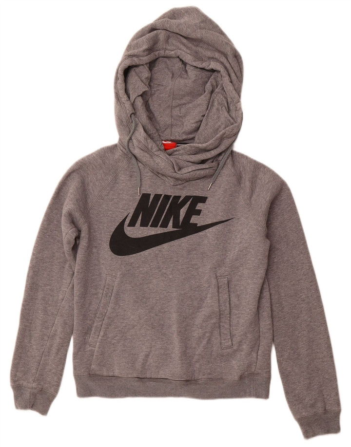 NIKE Pull à capuche graphique pour femme UK 10 Petit coton gris