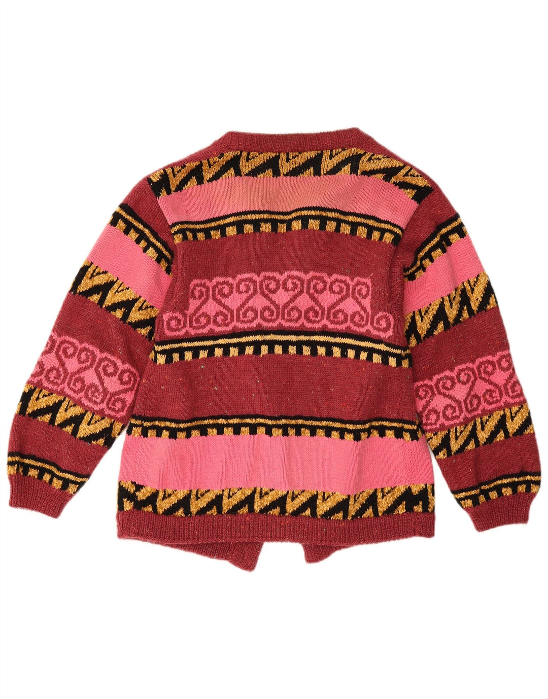 vintage Womens Open Cardigan Sweater UK 12 Moyen Rouge Géométrique