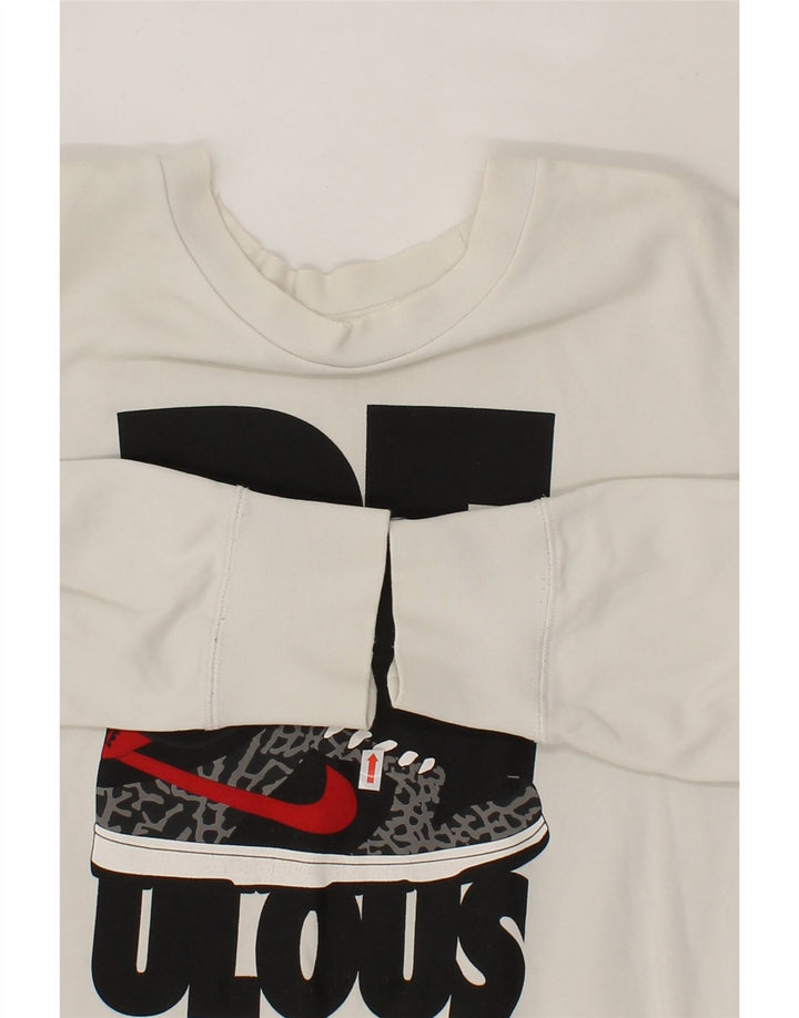 NIKE Womens Graphic Sweatshirt Jumper UK 16 Large White Cotton Vintage Nike and Second-Hand Nike from Messina Hembry 