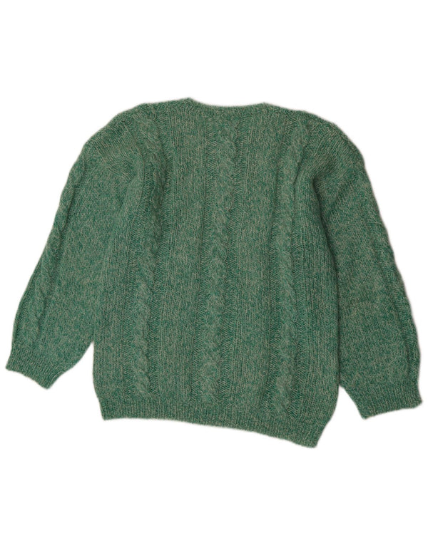 vintage Womens Boat Neck Jumper Pull UK 12 Moyen Vert Moucheté