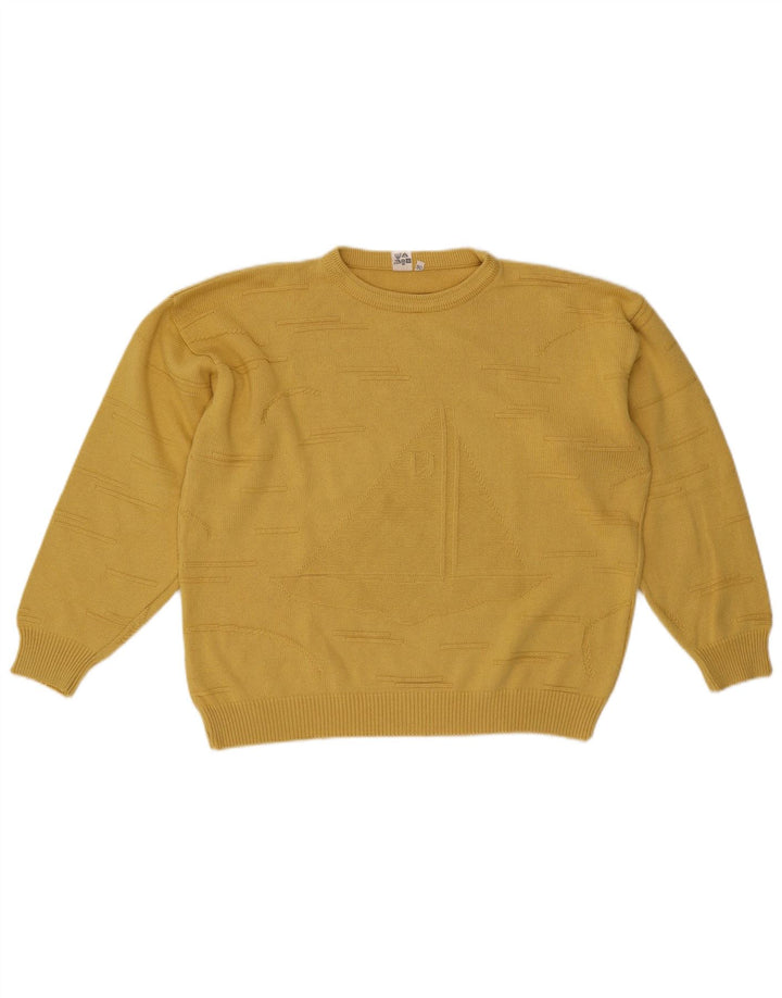 vintage Femmes Oversize Crew Neck Jumper Pull IT 50 XL Jaune