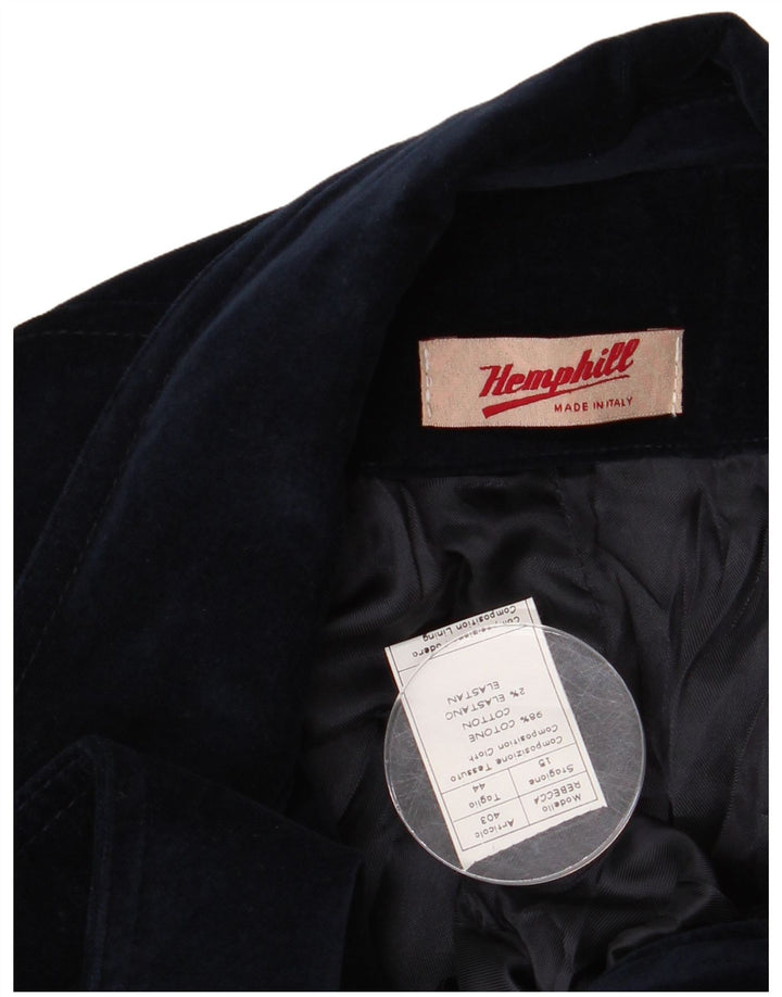 vintage Femme 2 Bouton Velours Blazer Veste IT 44 Moyen Bleu Marine Coton