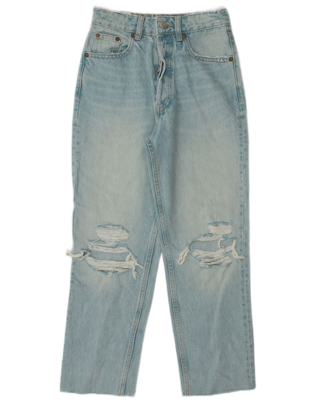 Zara Jean ample effet vieilli pour femme EU 32 2XS W22 L31 Bleu métallisé