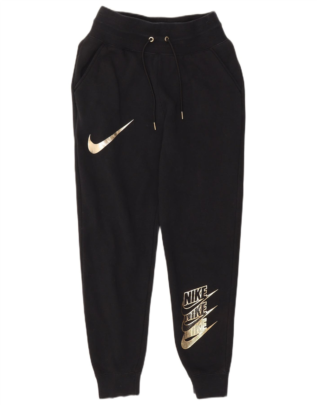 NIKE Pantalon de survêtement graphique pour femme Joggers UK 10 Small Black Cotton