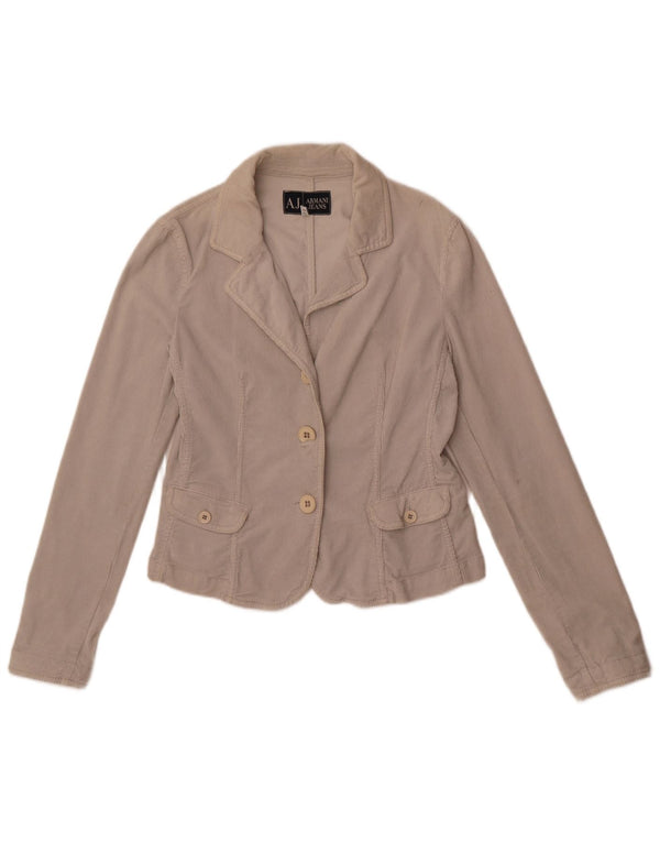 Armani Jeans Veste blazer en velours côtelé à 3 boutons pour femme UK 12 Gris moyen