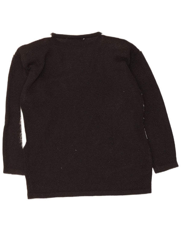 vintage Femmes Graphique Crew Neck Jumper Pull UK 10 Petit Noir
